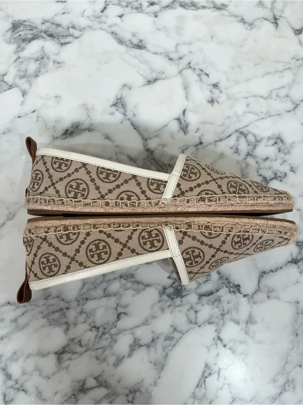 Tory Burch T Monogram Espadrille Flats Shoes Tan Brown 9.5